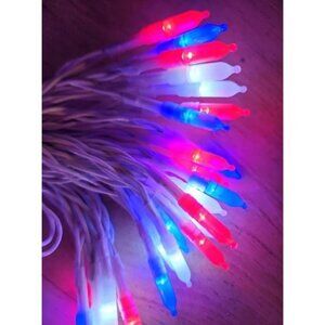 Red White Blue Battery Operated Mini String Lights with 8 Modes 2 Pack 18 Feet